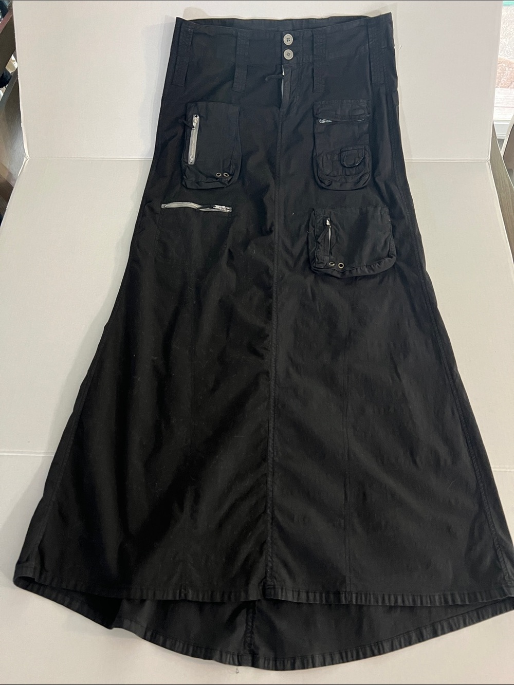 VINTAGE PETE & GRETA BY JOHNNY WAS BLACK UTILITY CARGO LONG MAXI SKIRT COTTON 8